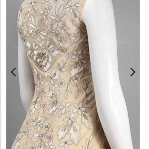 Sue Wong Champagne Cap Sleeve Beaded Dress